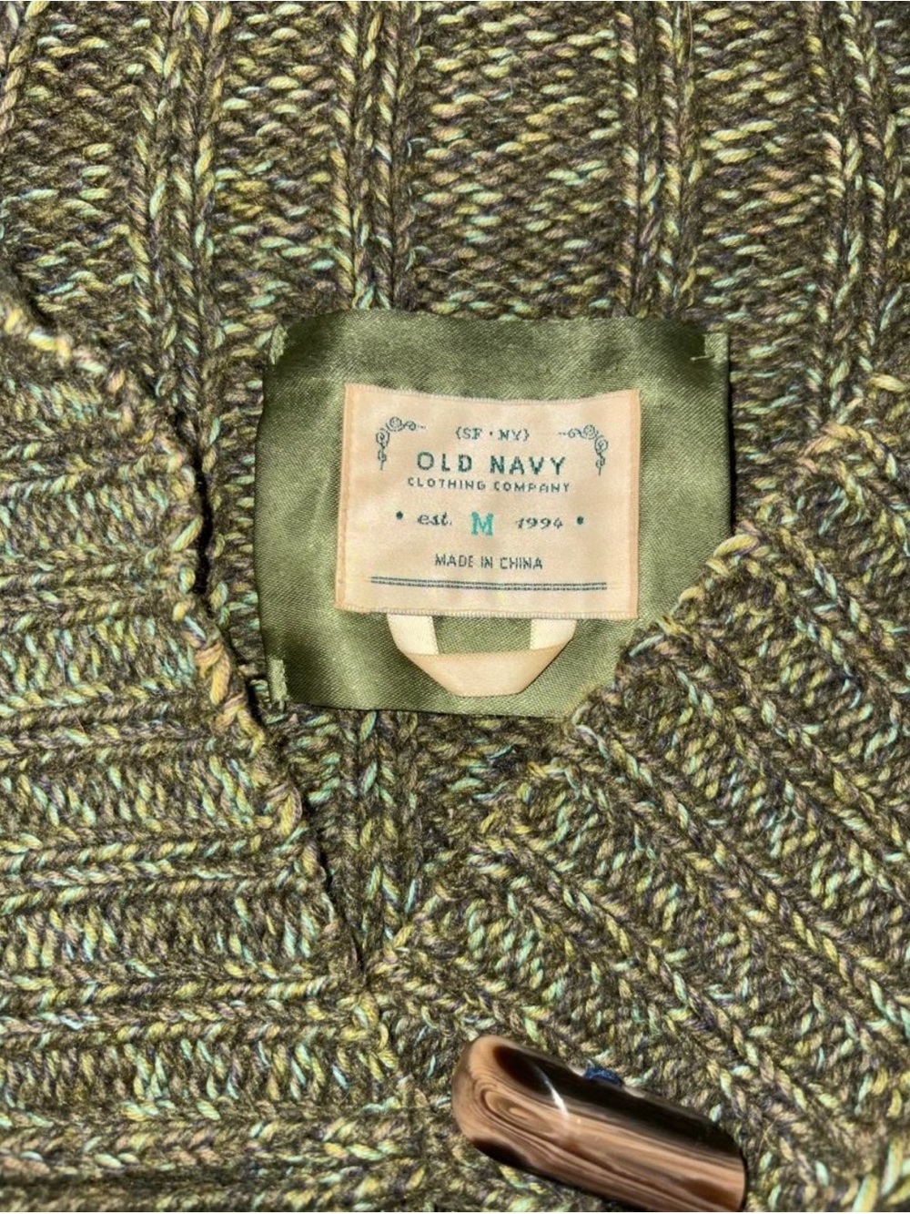 vintage Y2K 2007 Old Navy marled green cable knit toggle hoodie fall sweater - Picture 3 of 8